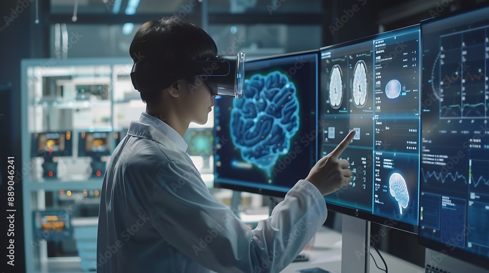 Scientist Studying Brain Activity Using VR Scientist Studying Brain Activity Using VR