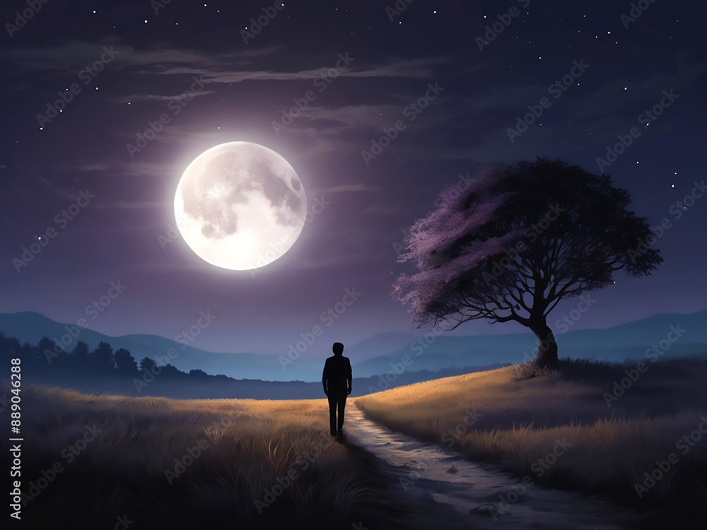 Fototapeta premium Serene and atmospheric desktop wallpaper featuring a night scene