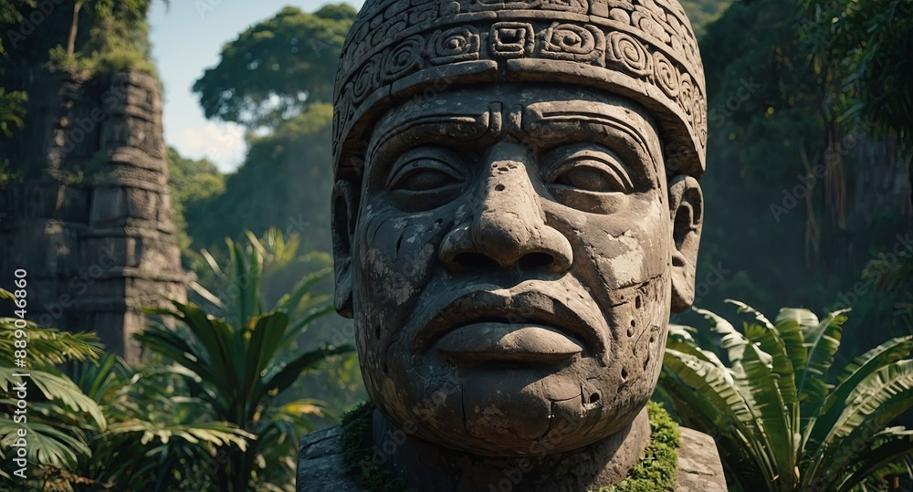 large stone head of the ancient Mexican culture Colossal Olmec Head stone statue. large stone head of the ancient Mexican culture Colossal Olmec Head stone statue.