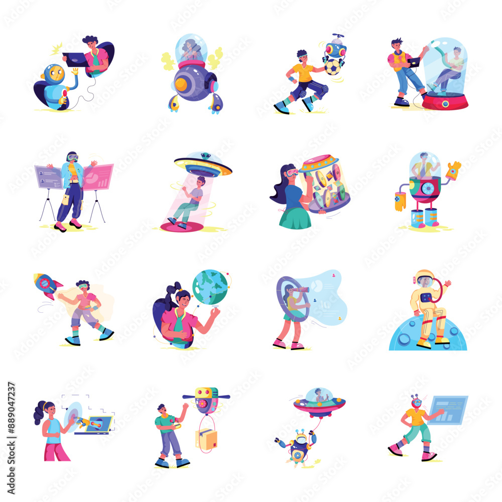 Collection of 16 Future Technology Flat Illustrations
Collection of 16 Future Technology Flat Illustrations