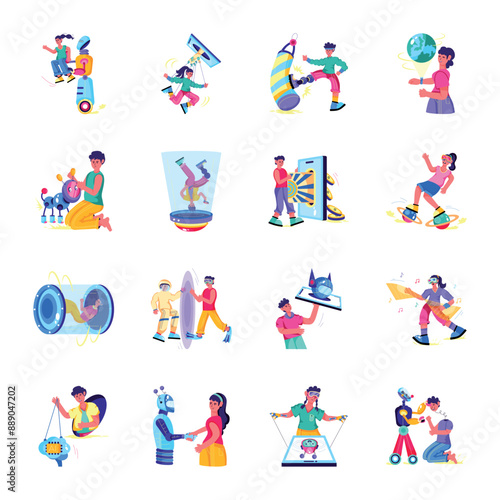 Pack of Advanced Technology Flat Illustrations 


