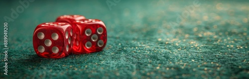 Red Dice on a Green Fabric Background