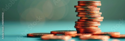 Stacks of Gold Coins on a Turquoise Background