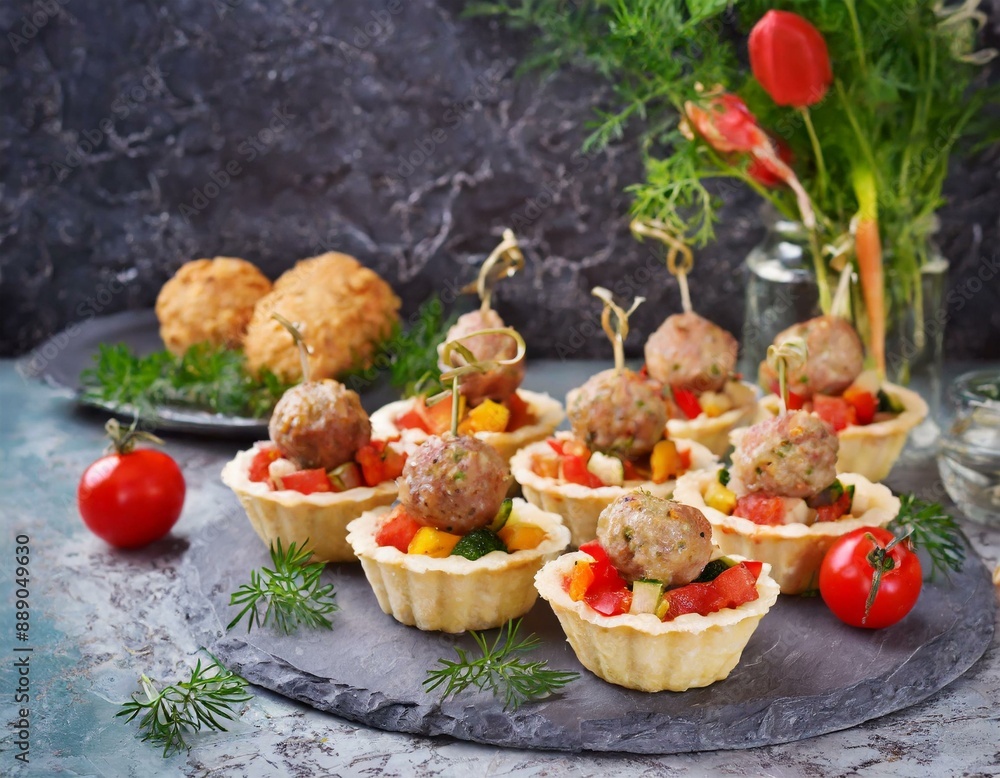 Tartelettes mit Hackfleischbällchen und Gemüse Tartelettes mit Hackfleischbällchen und Gemüse