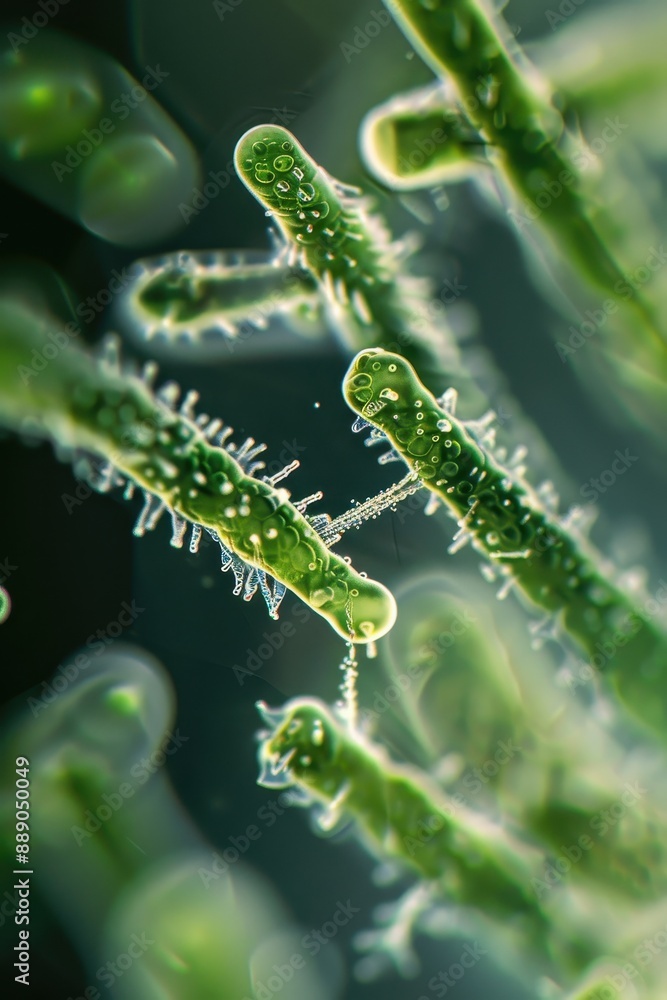 Naklejka premium A green image of green bacteria with a blurry background