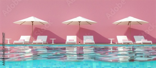 Modern Poolside Relaxation With Pink Wall and Palm Trees
