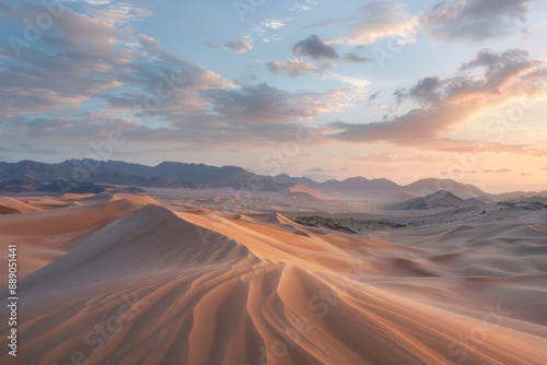 A desert landscape with a cloudy sky in the background