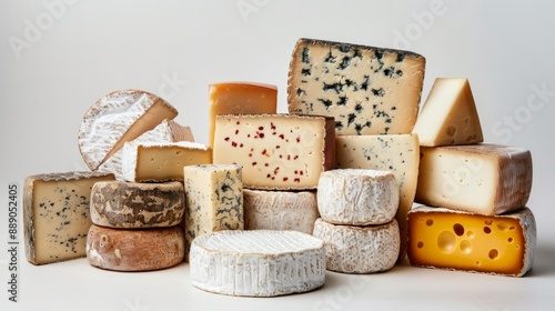 Cheese collection. Сlose-up view, a variety of different cheeses, stacked