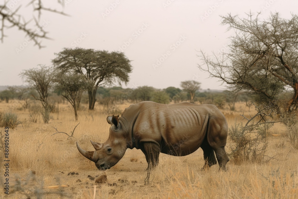 Fototapeta premium White rhino grazing in South Africa.