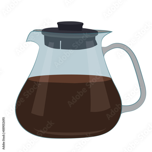 Coffee glass kettle,  glass pot with coffee isolated on white, glass coffee jug.