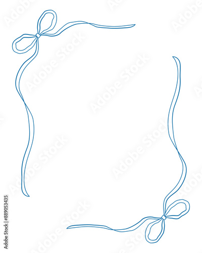 Blue vintage bows frame, Hand drawn ribbons border illustration.	