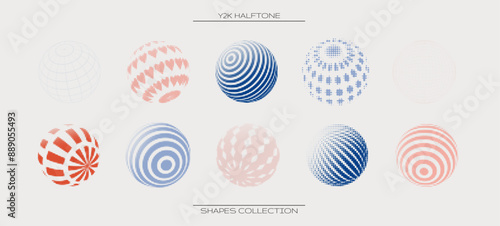 Y2K Halftone 3d Sphere Collection in Blue, red, Pink