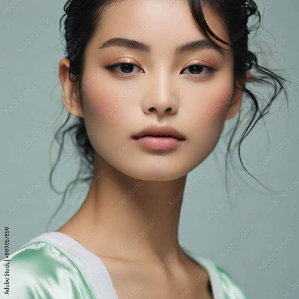 Close up portrait of beautiful Asian female model in 20s with perfect glowy skin Close up portrait of beautiful Asian female model in 20s with perfect glowy skin