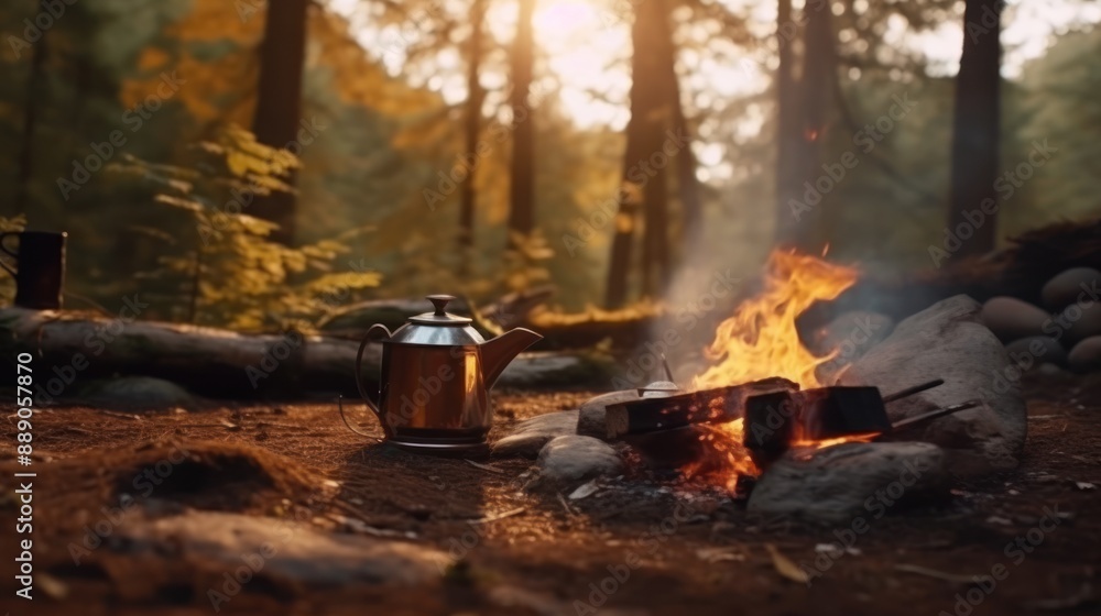 Campfire and Teapot in the Forest Campfire and Teapot in the Forest