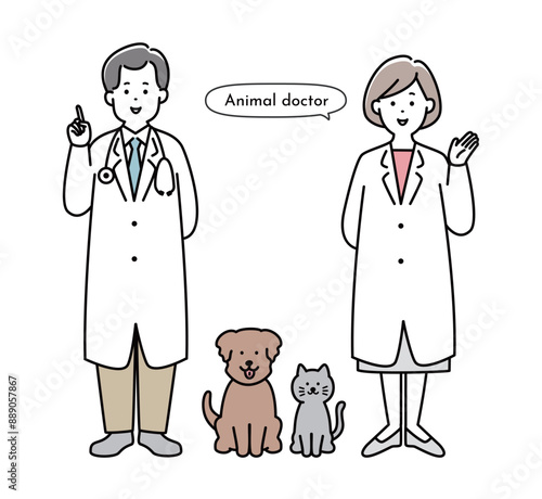 犬と猫と獣医師のイラスト素材