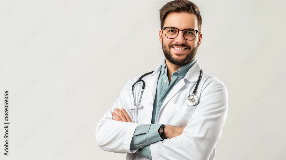 Portrait of Handsome Doctor, Studio Setting, White Background. Portrait of Handsome Doctor, Studio Setting, White Background.