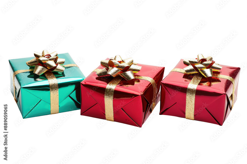 Shiny Wrapped Gift Boxes with Gold Bows Shiny Wrapped Gift Boxes with Gold Bows
