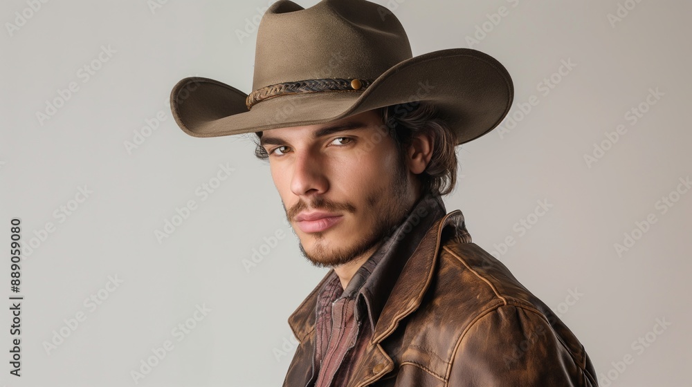 Handsome Cowboys in Studio Setting on White Background.