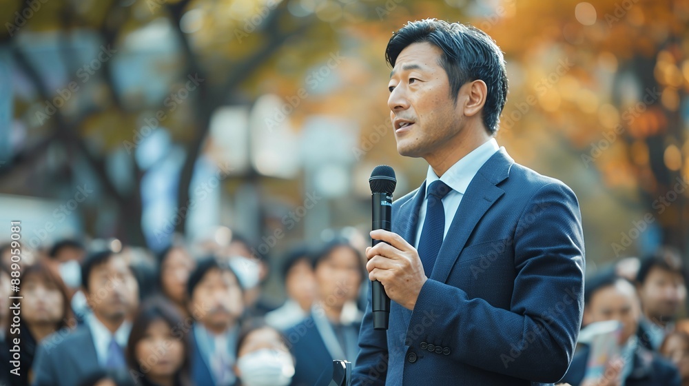 Obraz premium 政治家の街頭演説 AI
