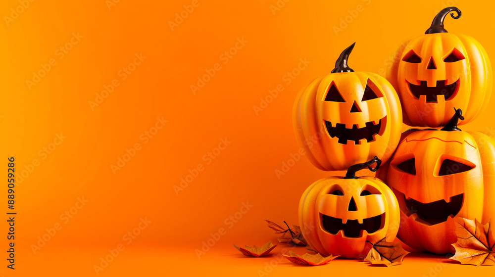 Funny pumpkins on orange background. Generative AI illustration. Funny pumpkins on orange background. Generative AI illustration.