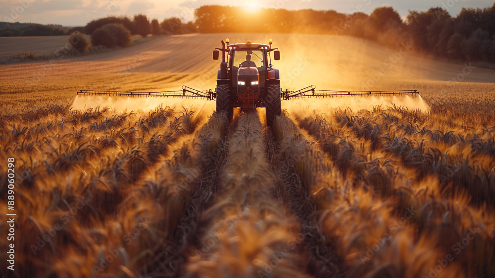 Fototapeta premium farmer working with tractor at agriculture field Harvesting with special equipment 