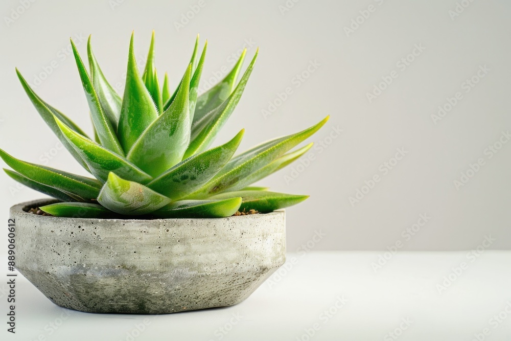 Green Succulent. Modern Cement Planter with Unique Aloe Plant for Home Decor Green Succulent. Modern Cement Planter with Unique Aloe Plant for Home Decor