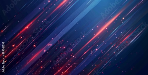 Abstract futuristic background with diagonal glowing lines and particles in blue and red tones, perfect for technology-themed designs.