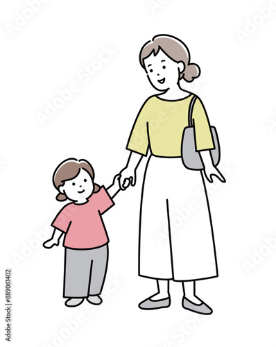 親子イラスト　全身　手を繋ぐ　シンプル　かわいい　おしゃれ