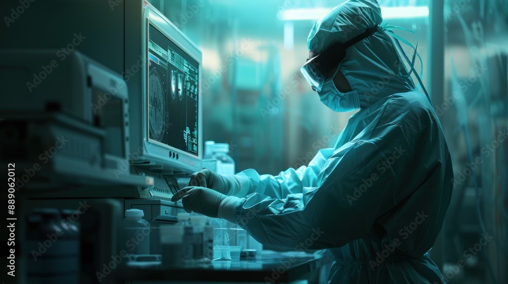 Medical professional operating X-ray machine. Medical professional operating X-ray machine.