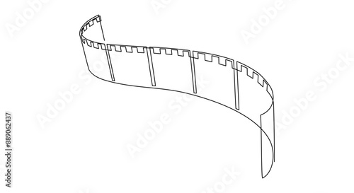 One continuous line drawing of filmstrip. Retro old movie and cinema roll in simple linear style. Vintage video film strip in editable stroke for web banner. Doodle outline vector illustration