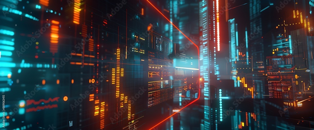 Advanced stock market interface with intuitive holographic representations for insightful data analysis. Advanced stock market interface with intuitive holographic representations for insightful data analysis.