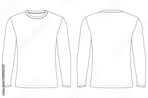 Long Sleeve T Shirt three-quarter sleeves raglan round neck t shirt technical fashion flat sketch vector illustration template front and back