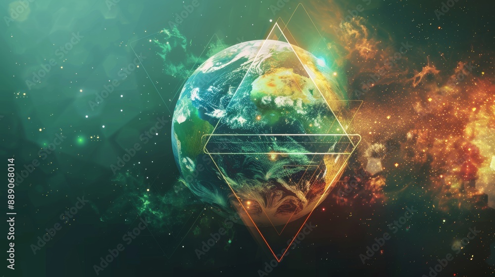 Geometric triangles form an abstract design resembling our planet Earth. Geometric triangles form an abstract design resembling our planet Earth.