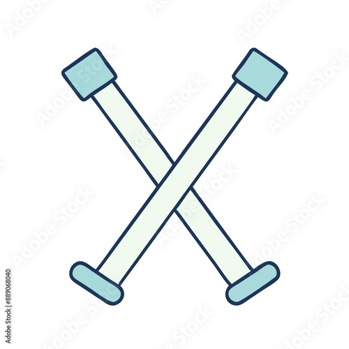 Minimalist Crutches Icon, Blue and White, Healthcare Symbol with Copy Space