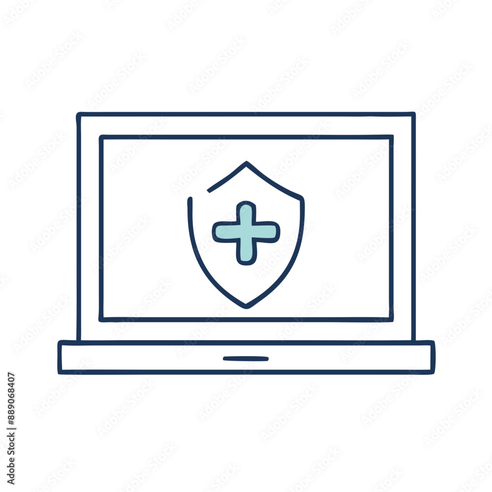 Minimalist Virtual Health Icon, Blue and White, Digital Healthcare Symbol with Copy Space Minimalist Virtual Health Icon, Blue and White, Digital Healthcare Symbol with Copy Space