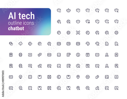 AI tech Chatbot solid glyphs icons
