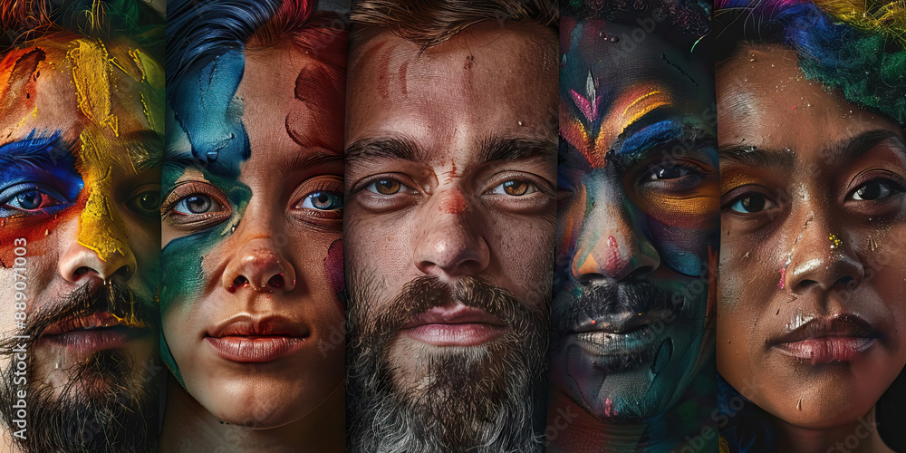 Obraz premium Tapestry of Pride: A diverse group of people from different backgrounds come together in unity.