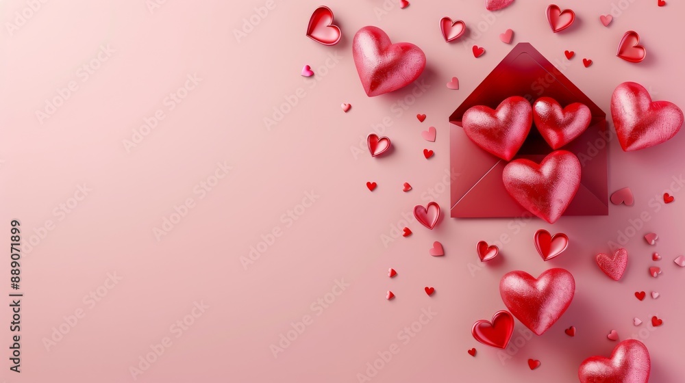 Valentine's Day banner with hearts in red and envelope. Text space provided. Valentine's Day header design with hearts. Pink banner for holiday sales background. Valentine's Day banner with hearts in red and envelope. Text space provided. Valentine's Day header design with hearts. Pink banner for holiday sales background.
