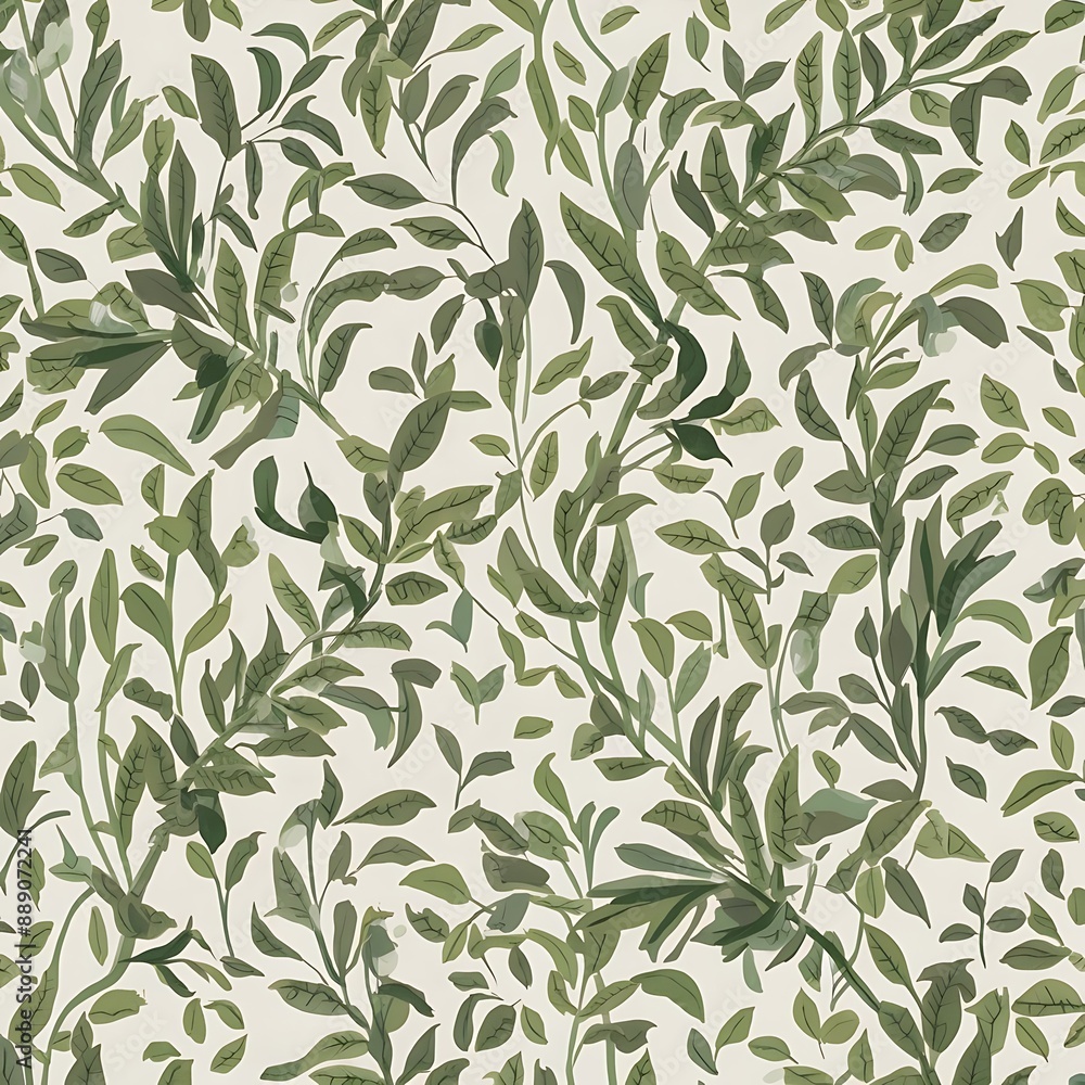 Floral pattern with green leaves on white background top view Floral pattern with green leaves on white background top view