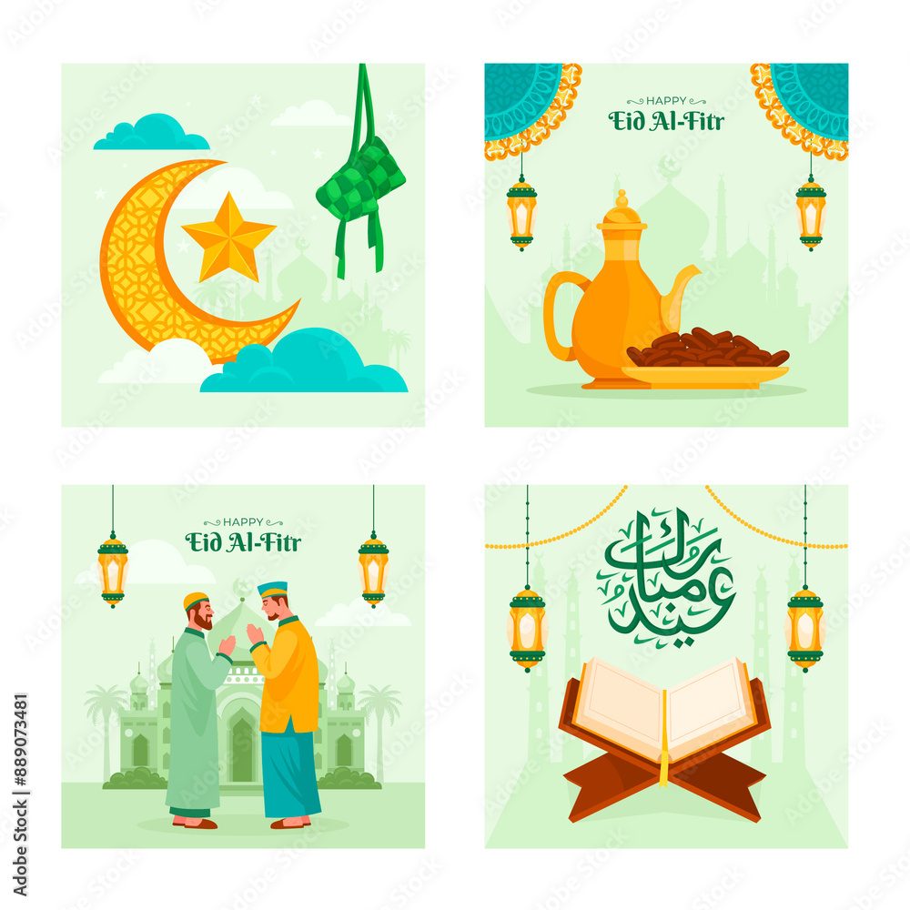 Fototapeta premium Eid al-fitr illustrations in flat design