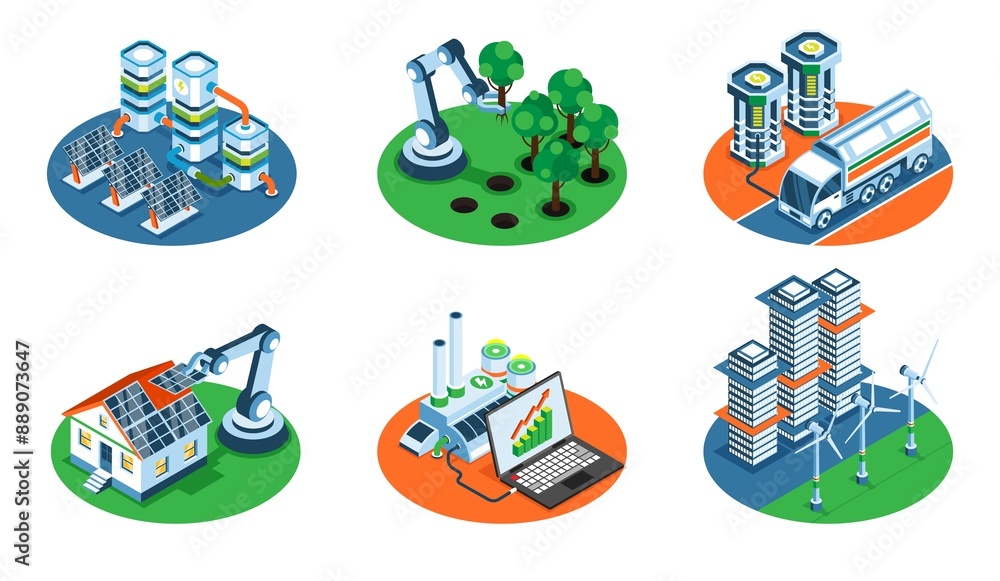 Fototapeta premium Smart industry compositions in isometric view