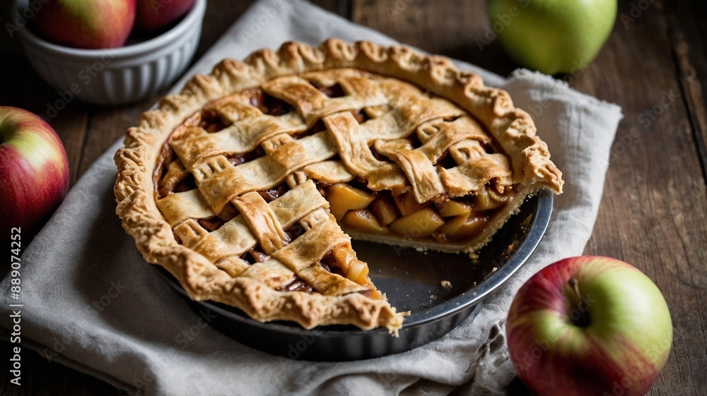 Homemade Apple Pie on Wooden Table Homemade Apple Pie on Wooden Table