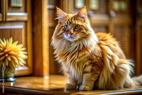 Wallpaper Mural an orange fluffy cat on a flower-decorated background Torontodigital.ca