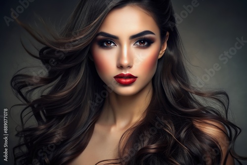 Wallpaper Mural A beautiful, realistic portrait of a young woman with long, flowing black hair and light makeup. Torontodigital.ca