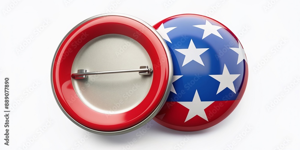 A customizable red election badge pin mockup on a clean white background, featuring a blank center for logo or text insertion, ready for political campaigns. A customizable red election badge pin mockup on a clean white background, featuring a blank center for logo or text insertion, ready for political campaigns.