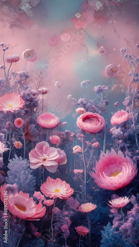 Floral pastel beautiful background with colorful flowers