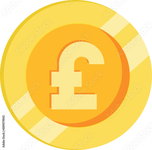 Stacked Pound sterling in gold color coin, money of England, britain and United kingdom. Vector currency, business commerce, payment and profit symbol financial. Flat golden and yellow illustration