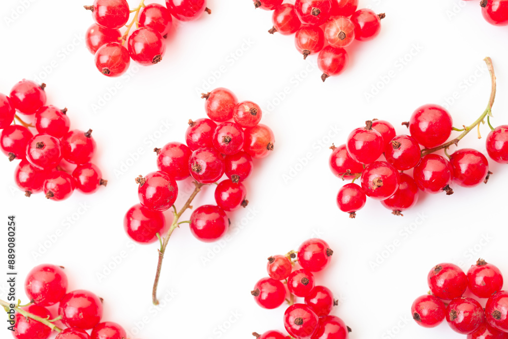 Fresh red currant berries background. Branches of red currant berries closeup. Top view Fresh red currant berries background. Branches of red currant berries closeup. Top view