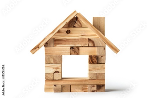 House Shape. Wooden Home Architecture in Natural Wood Isolated on White Background