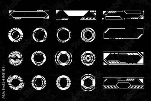 Futuristic cyberpunk sci fi interface element hud technology frame graphic vector design template
